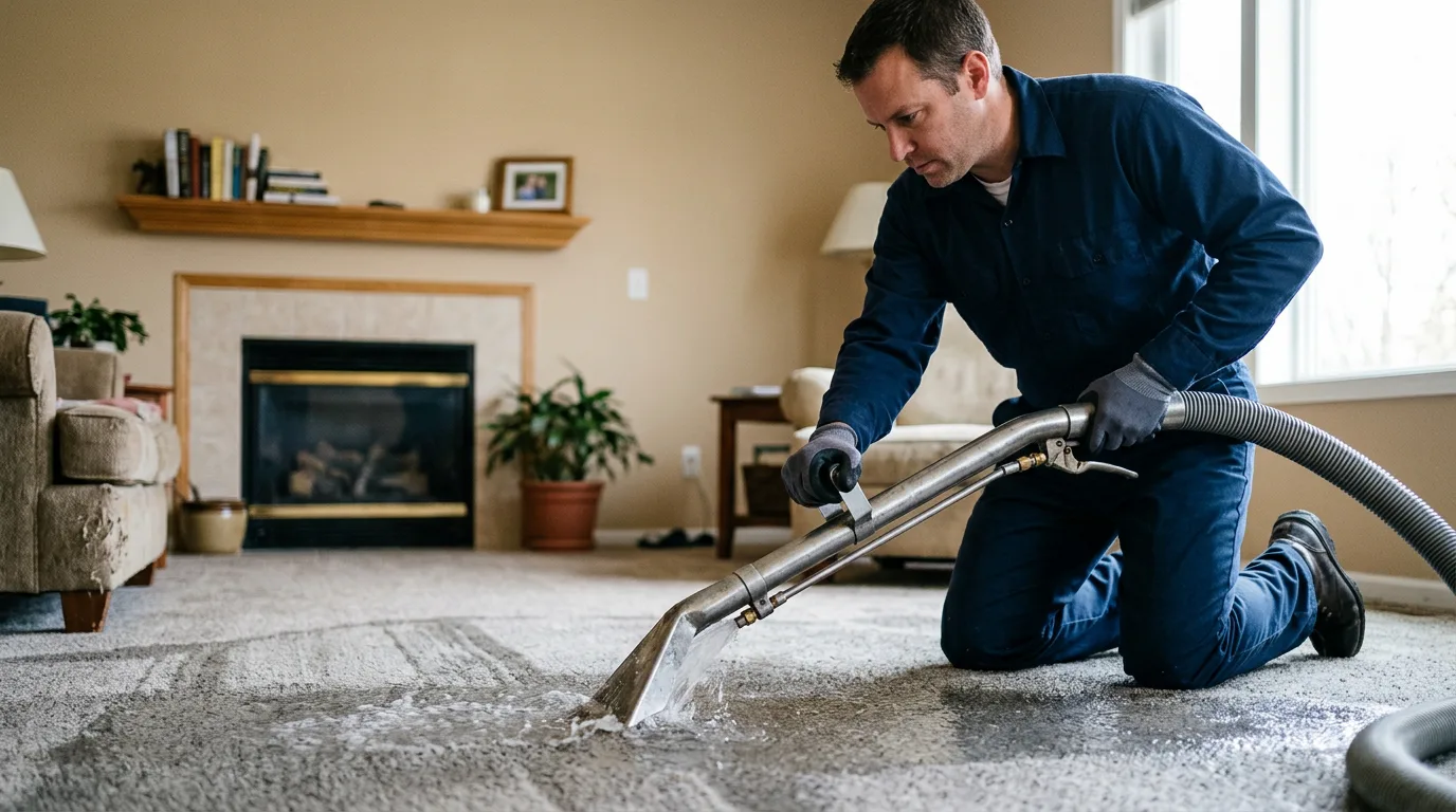 Water damage restoration technician working near North Branford, CT